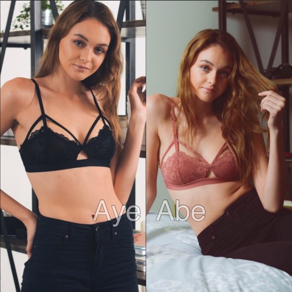 Black Bralette lace sheer mesh cage strappy sexy - Picture 3 of 4